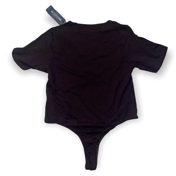 BNWT | PRETTYLITTLETHING Logo Chocolate Brown Short Sleeve Bodysuit - Picture 2 of 9
